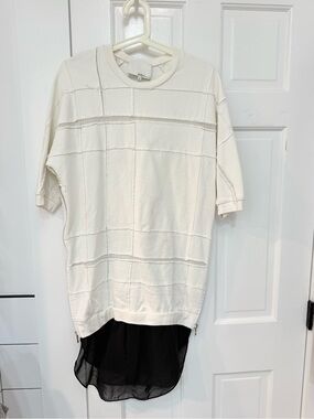 3.1 Phillip Lim Textured Sweatshirt Mini Dress with Black Sheer Hem - size XS